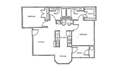 Magnolia - 2 bedroom floorplan layout with 2 bath and 940 square feet