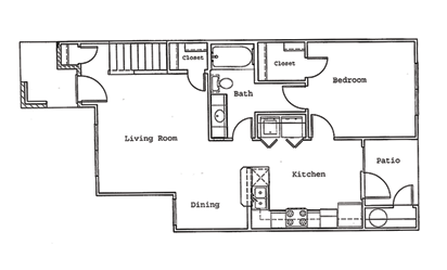 Pine - 3 bedroom floorplan layout with 2 bath and 1286 square feet